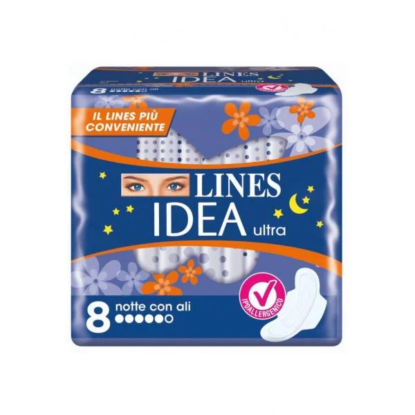 Дамски превръзки Lines Idea Ultra Night с крилца, 8бр