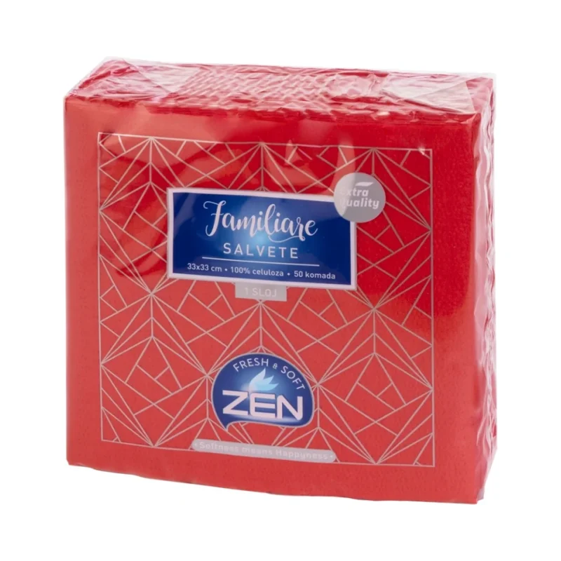 Салфетки Zen Familiare, червени 1-пл, 33х33 см, 50 бр - Zen Familiare