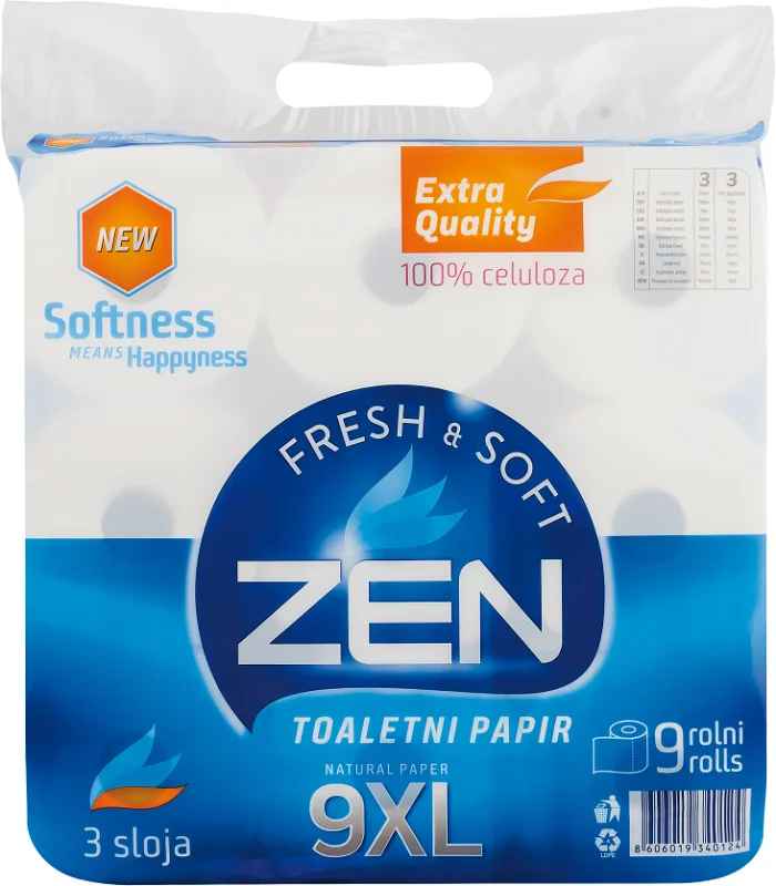 Тоалетна хартия Zen XL, 3-пластова, 9 бр
