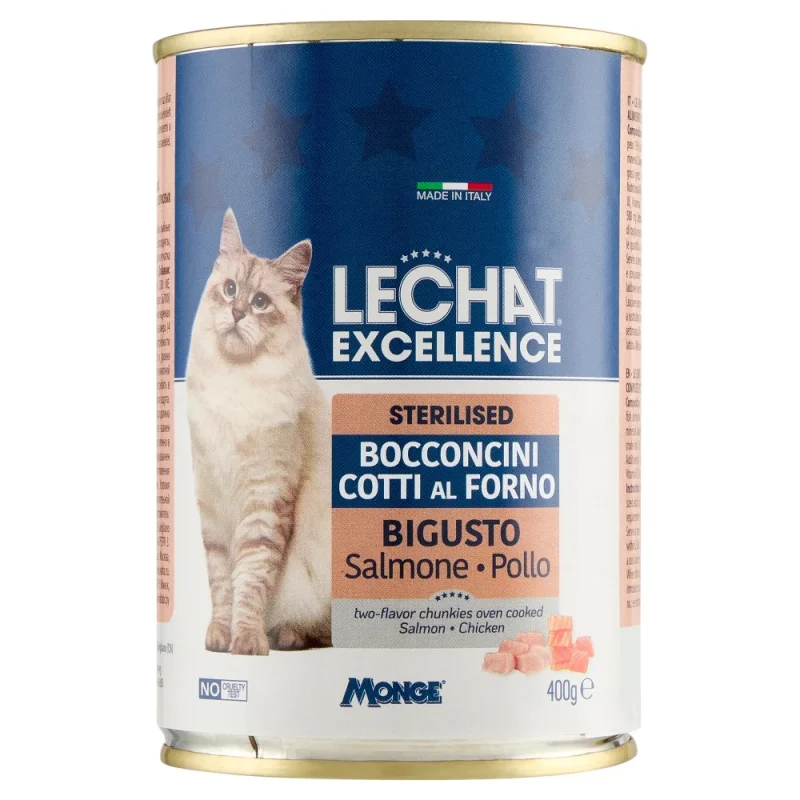 Храна за котки със сьомга и пиле Lechat 400 г в консерва
