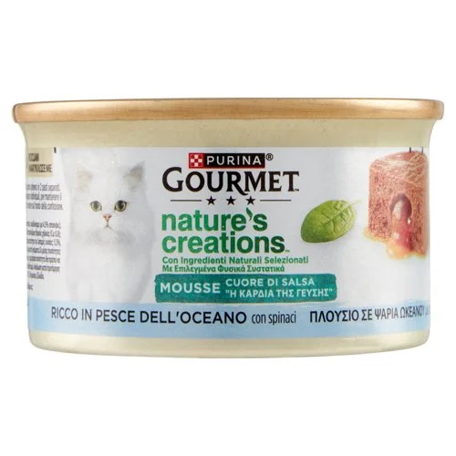 Храна за котки Purina Gourmet Nature с риба и спанак, 85 г
