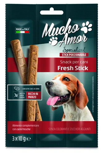 Закуска/пръчки за кучета Mucho Amor Fresh Stick, вкус на телешко 30 г