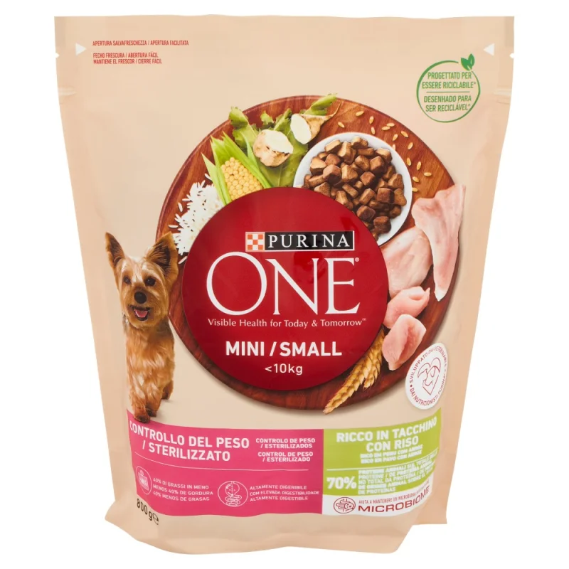 Храна за кучета Purina One Dog Mini /пуешко с ориз/ 800 г