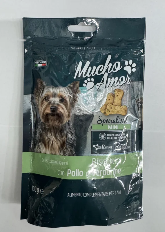 Бисквитки за малки кучета Mucho Amor Biscotti Cane Mini с пиле 100 г