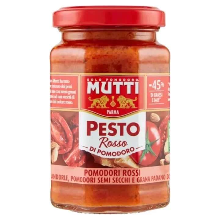 Песто Mutti Rosso с парченца бадеми и сушени домати 180 г