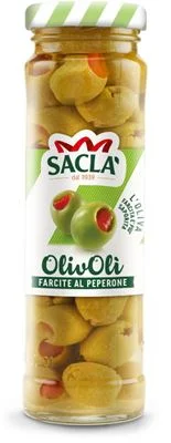 Зелени маслини с чушка Sacla Olivoli, стъкло 140 г