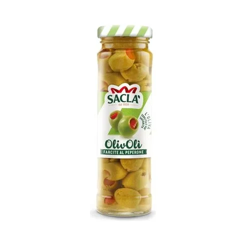 Зелени маслини с чушка Sacla Olivoli, стъкло 140 г - Sacla