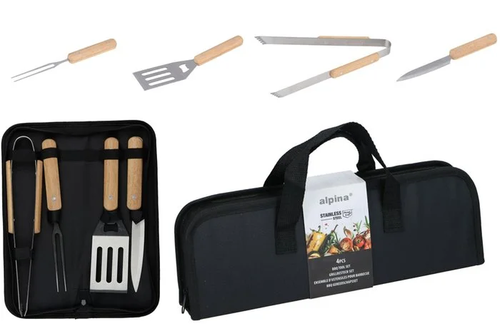 Прибори за барбекю в чанта с цип Alpina BBQ 30x38 см, 4 части