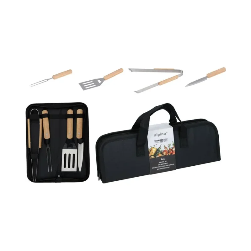Прибори за барбекю в чанта с цип Alpina BBQ 30x38 см, 4 части - Alpina