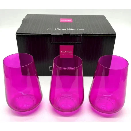 Стъклени ниски чаши Signature Fauchon, розови 6бр х 380мл
