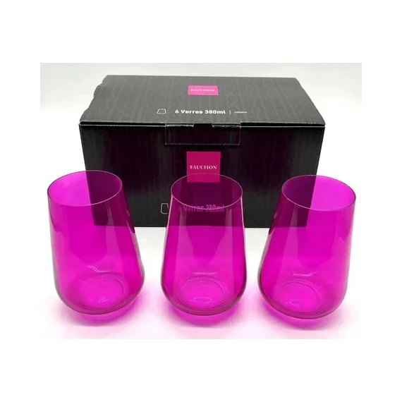 Стъклени ниски чаши Signature Fauchon, розови 6бр х 380мл - Signature