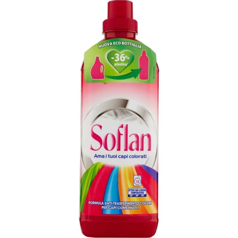 Течен препарат Soflan за цветни и деликатни, 15 пранета, 900 мл - Soflan