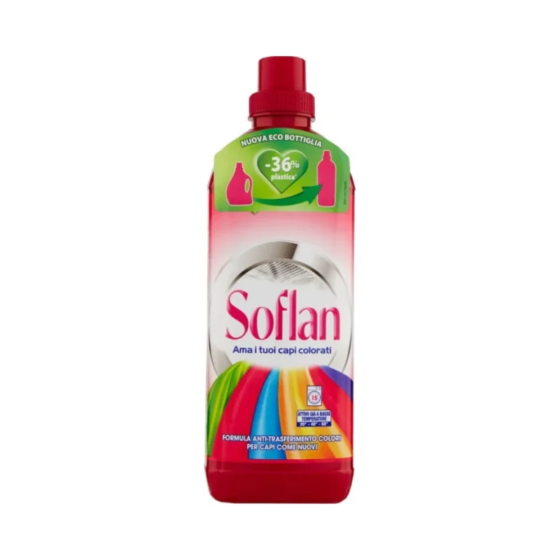 Течен препарат Soflan за цветни и деликатни, 15 пранета, 900 мл - Soflan