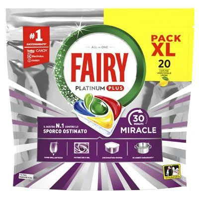 Таблетки за съдомиялна Fairy Platinum Plus Miracle лимон, 20 бр