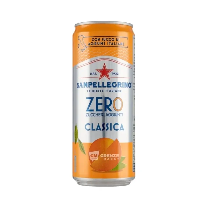 Безалкохолна напитка без захар San Pellegrino портокал, класик 330 мл кен