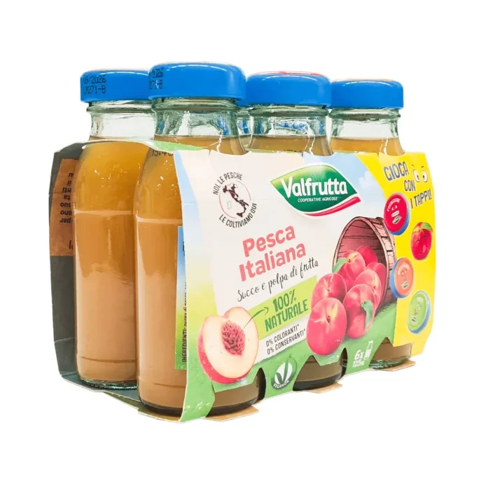 Плодова напитка Valfrutta праскова, стъкло 6 х 125 мл - Valfrutta