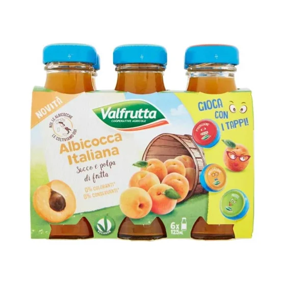 Плодова напитка Valfrutta 6х125 мл кайсия, стъкло - Valfrutta