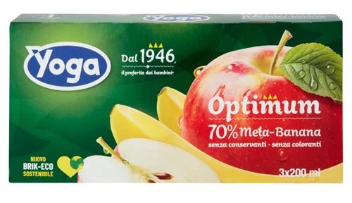Плодова напитка Yoga Optimum, ябълка и банан 3 X 200 мл - Yoga
