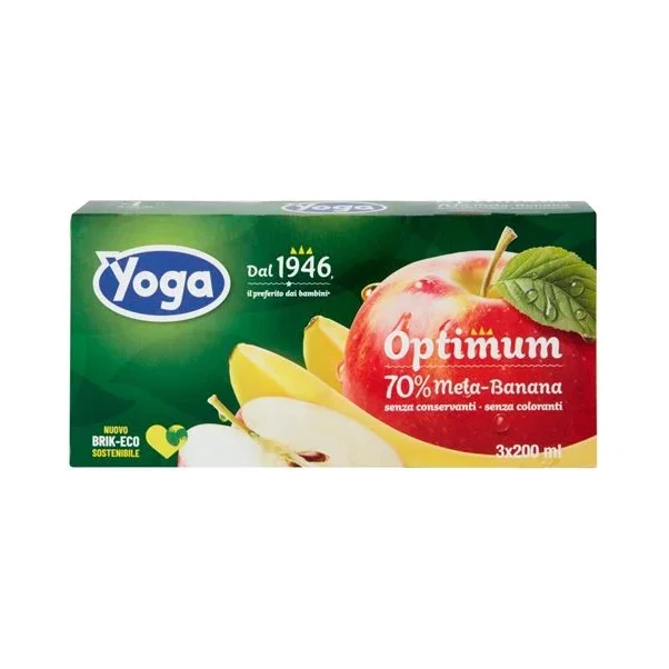 Плодова напитка Yoga Optimum, ябълка и банан 3 X 200 мл - Yoga