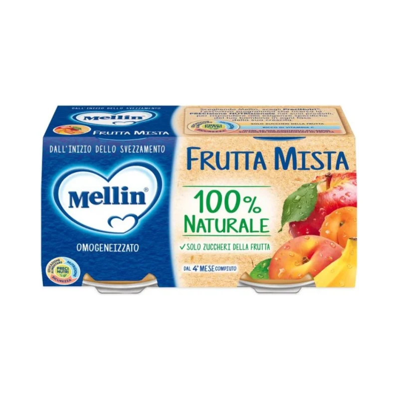 Плодово пюре Mellin Frutta Mista /микс плодове/100% Naturale 2х100г, стъкло - Mellin