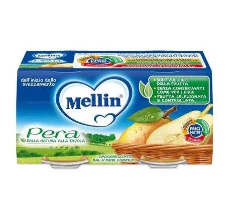 Плодово пюре Mellin Pera /круша/100% Naturale 2х100г, стъкло