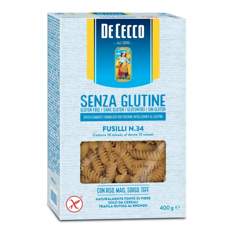 Пълнозърнеста паста без глутен De Cecco Fusilli №34, 400 г