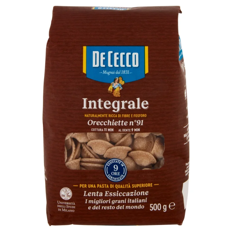 Пълнозърнеста паста De Cecco, Orecchiette №091, 500 г