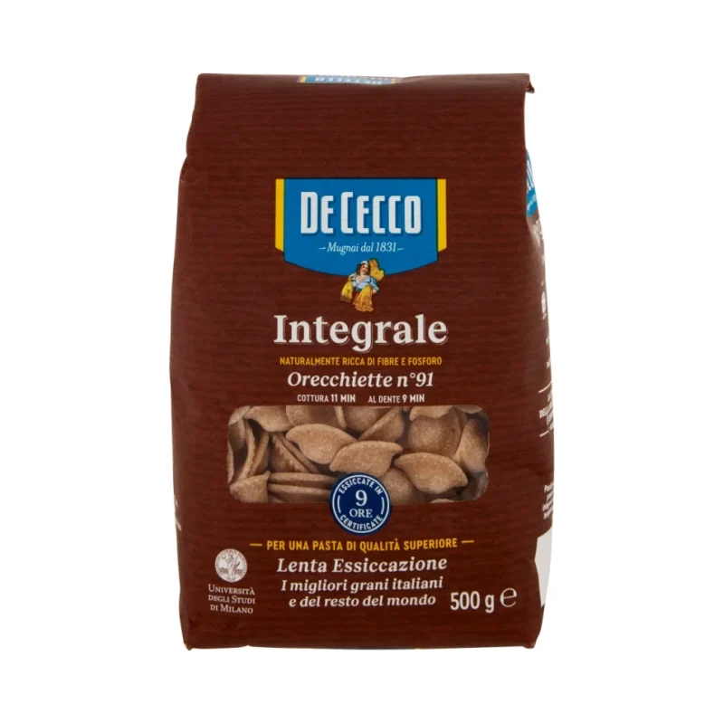Пълнозърнеста паста De Cecco, Orecchiette №091, 500 г - DE CECCO