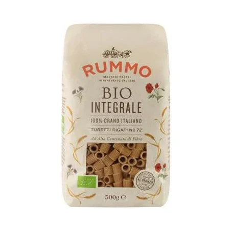 Пълнозърнеста био паста Rummo Tubetti Rigati №72, 500 г - Rummo