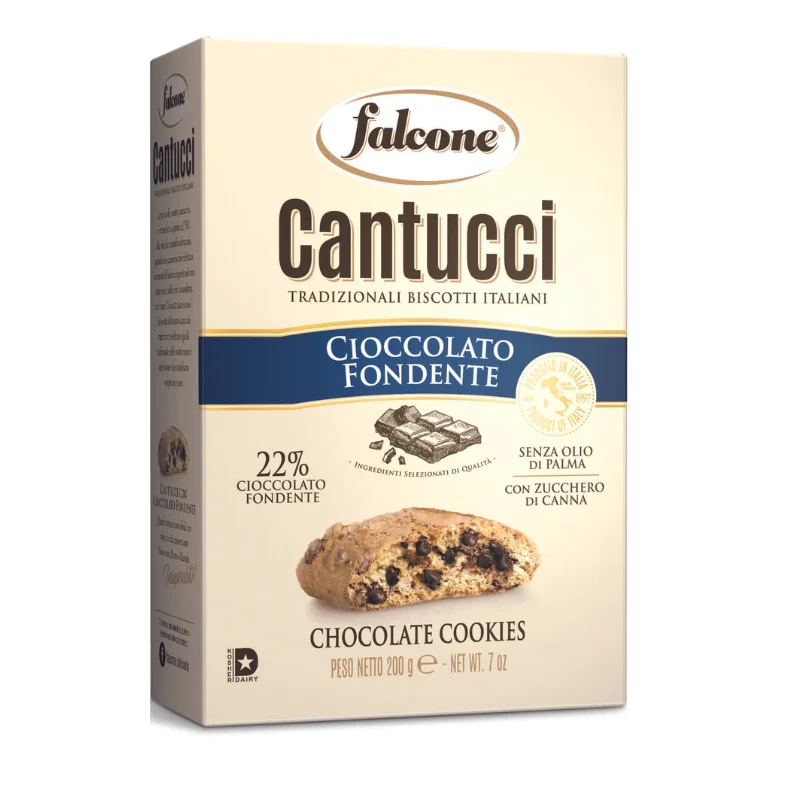 Бисквити Falcone Cantucci с тъмен шоколад в кутия 200 г