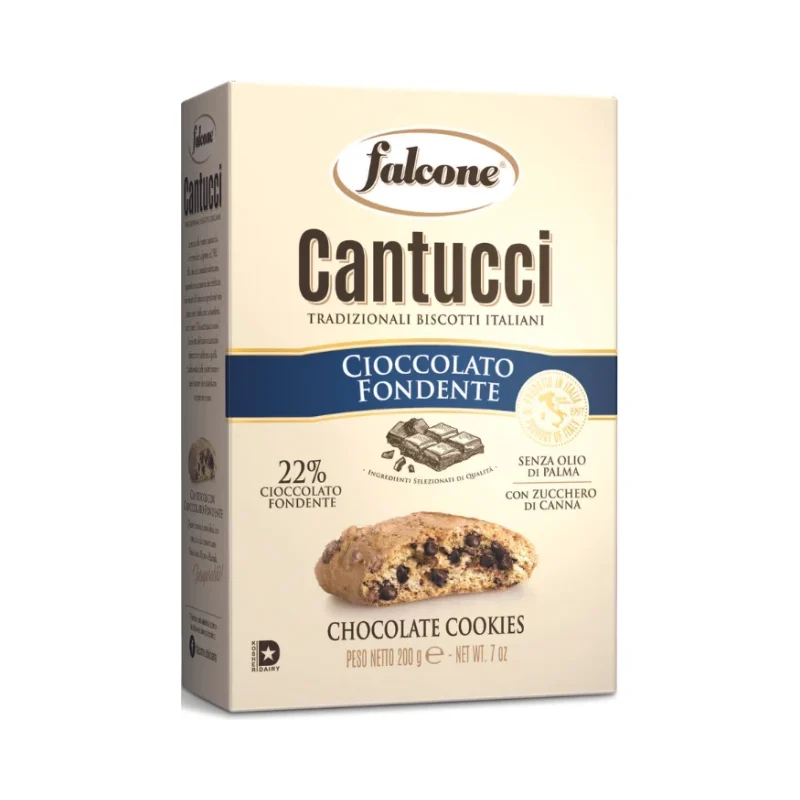 Бисквити Falcone Cantucci с тъмен шоколад в кутия 200 г - Falcone