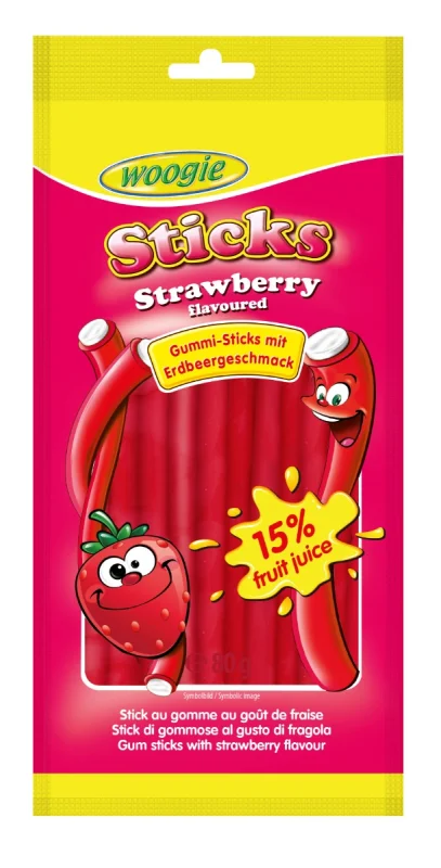 Дъвка-пръчица Woogie с вкус на ягода, 80 г