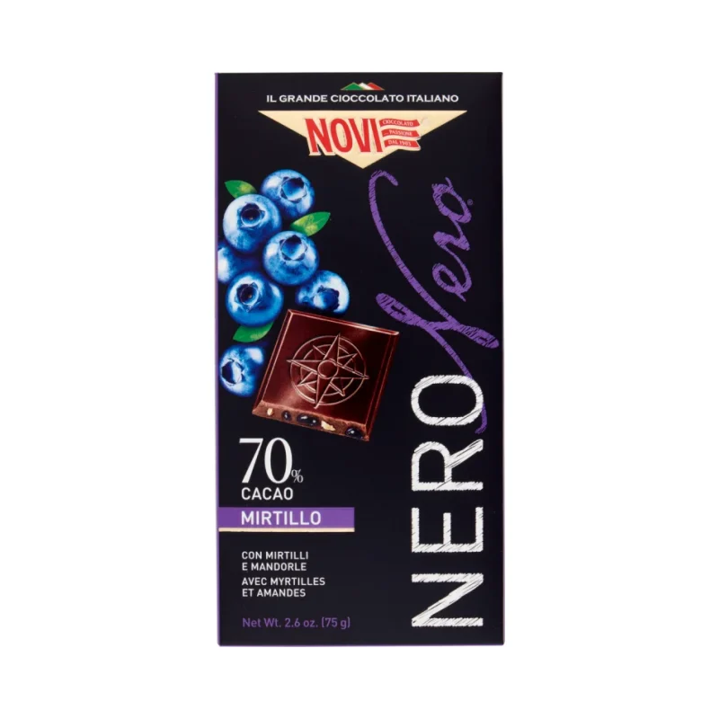 Черен шоколад Novi Nero 70% какао,боровинки и бадеми 75гр - NOVI