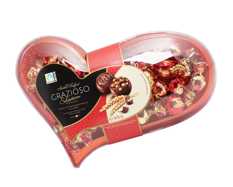 Пралини сърце Grazioso, микс с криспи пълнеж, 475 г