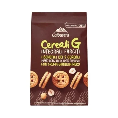 Бисквити сандвич Galbusera Cereali-G с лешников крем 250 г - Galbusera