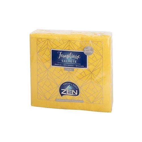 Салфетки Zen Familiare, жълти 1-пл, 33х33 см, 50 бр