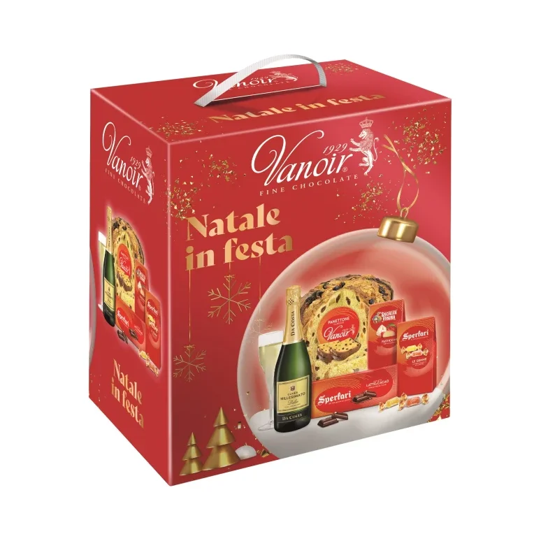 Подаръчна кутия с панетоне Natale In Festa Vanoir-червена /5 продукта/