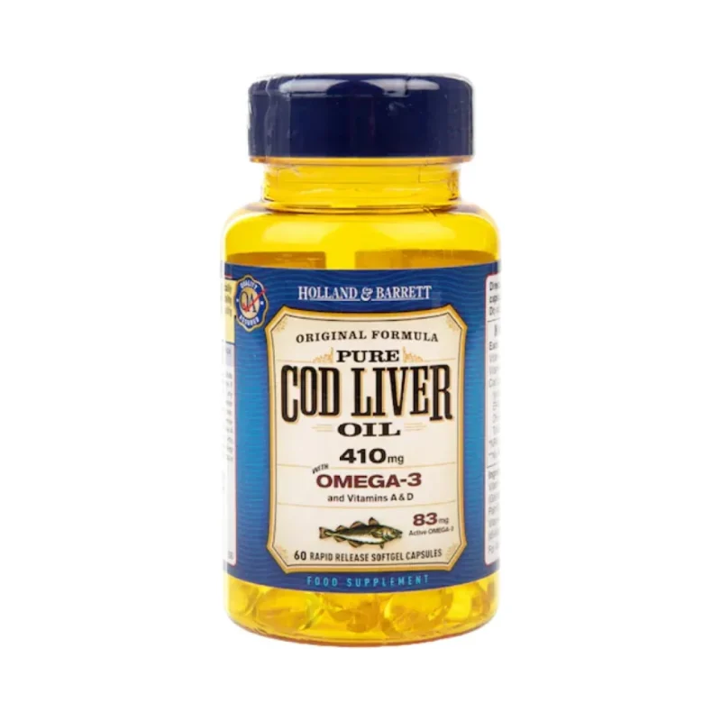 Pure Cod Liver Oil 410 mg / with Vitamin A & D / 60 Гел капсули, 60 дози - Holland And Barrett