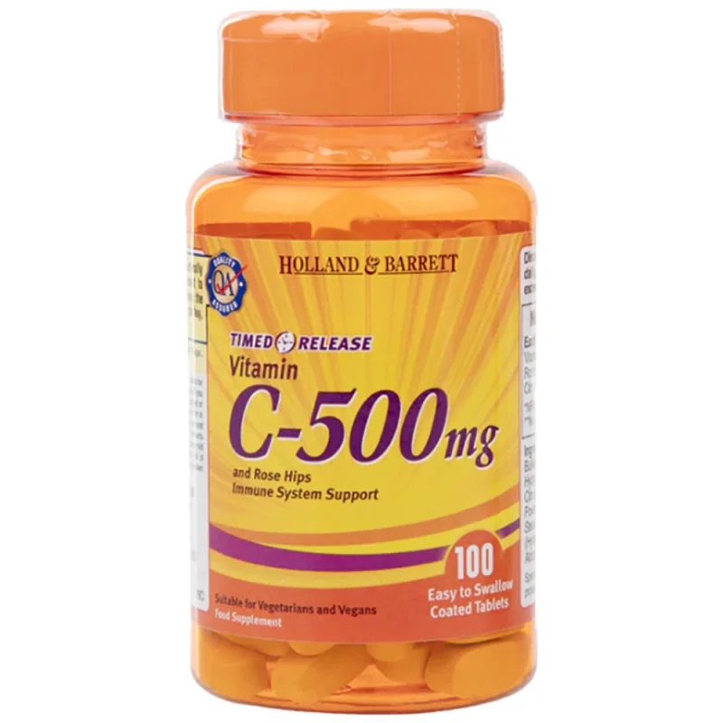 Vitamin C 500 mg / Timed Release with Rose Hips & Bioflavonoids / 100 каплети