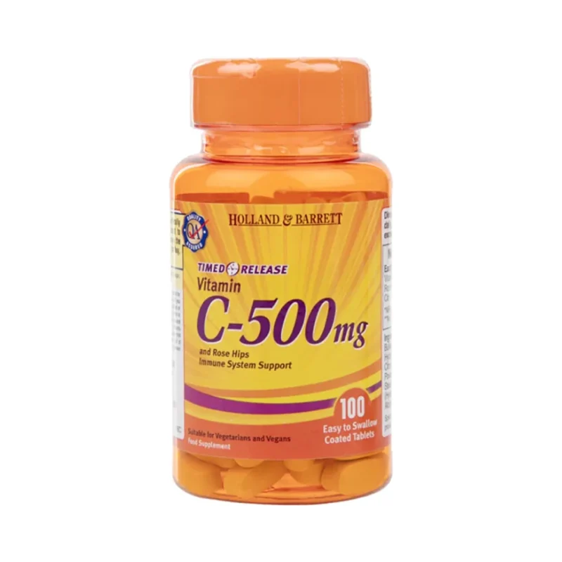 Vitamin C 500 mg / Timed Release with Rose Hips & Bioflavonoids / 100 каплети - Holland And Barrett