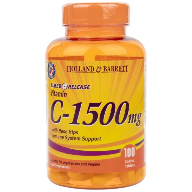 Vitamin C with Rose Hips 1500 mg | Timed Release / 100 Таблетки, 100 дози