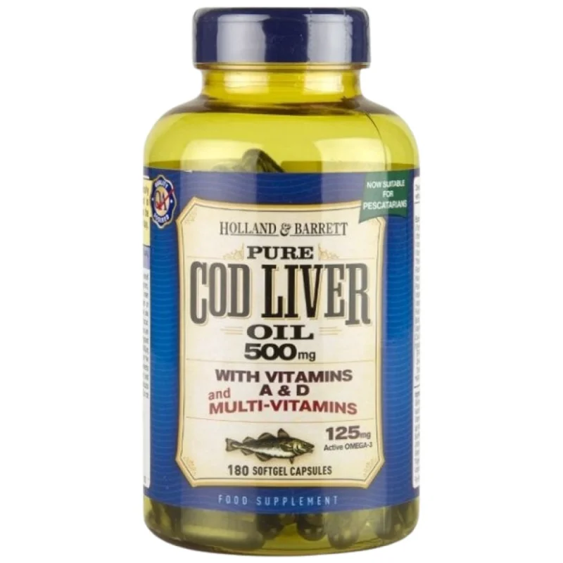 Cod Liver Oil 500 mg | With Multi Vitamins / 180 Гел капсули, 180 дози