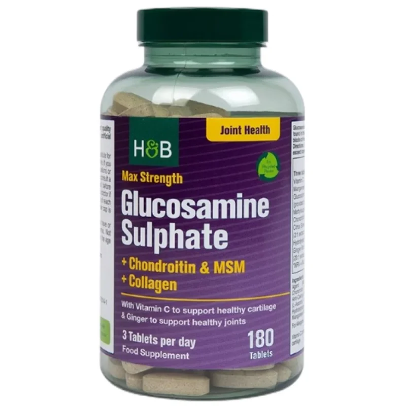 Max Strength Glucosamine Sulphate | Plus Chondroitin, MSM and Collagen / 180 Таблетки, 60 дози