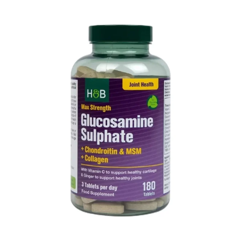 Max Strength Glucosamine Sulphate | Plus Chondroitin, MSM and Collagen / 180 Таблетки, 60 дози - Holland And Barrett