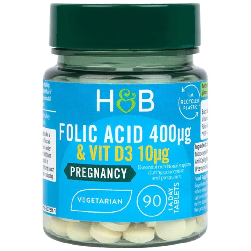 Folic Acid 400 mcg | With Vit D3 10 mcg / 90 Таблетки, 90 дози