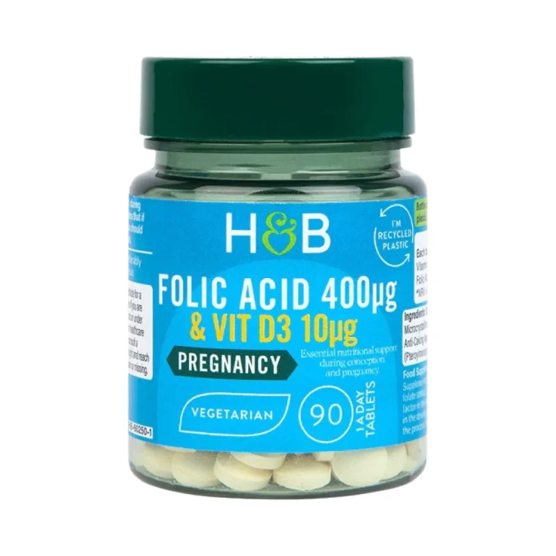 Folic Acid 400 mcg | With Vit D3 10 mcg / 90 Таблетки, 90 дози - Holland And Barrett