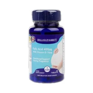 Folic Acid 400 mcg + Vitamin D 400 IU / Pregnancy Support / 90 Таблетки / 180 Таблетки - Holland And Barrett