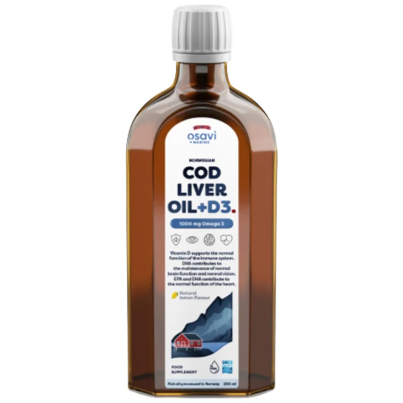 Norwegian Cod Liver Oil + D3 | Lemon Flavored Liquid Omega + D3 / 250 мл
