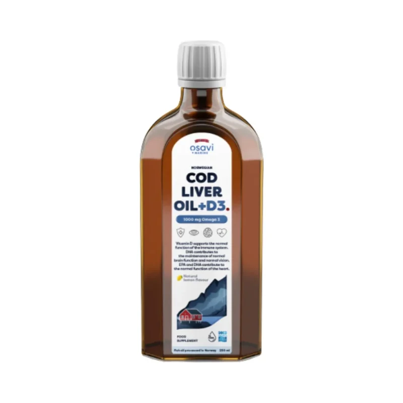 Norwegian Cod Liver Oil + D3 | Lemon Flavored Liquid Omega + D3 / 250 мл - Osavi