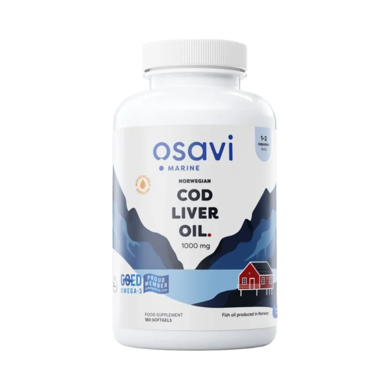 Norwegian Cod Liver Oil 1000 mg | Lemon Flavored / 180 Гел капсули, 180 дози - Osavi
